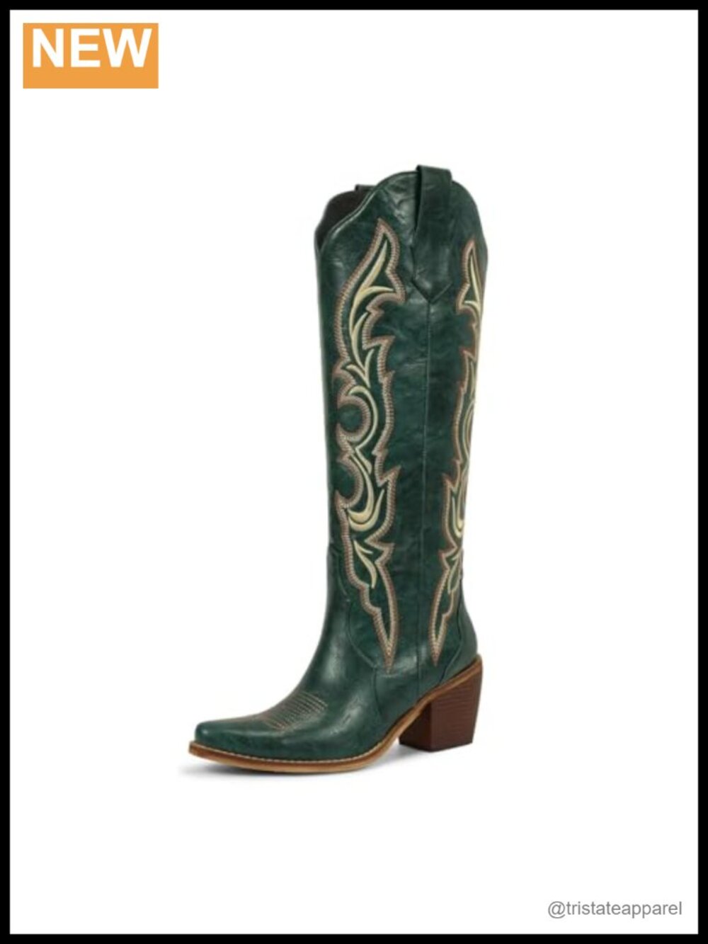 Retro Knee High Cowboy Boots for Women, Faux Leather, Chunky Heel, Western